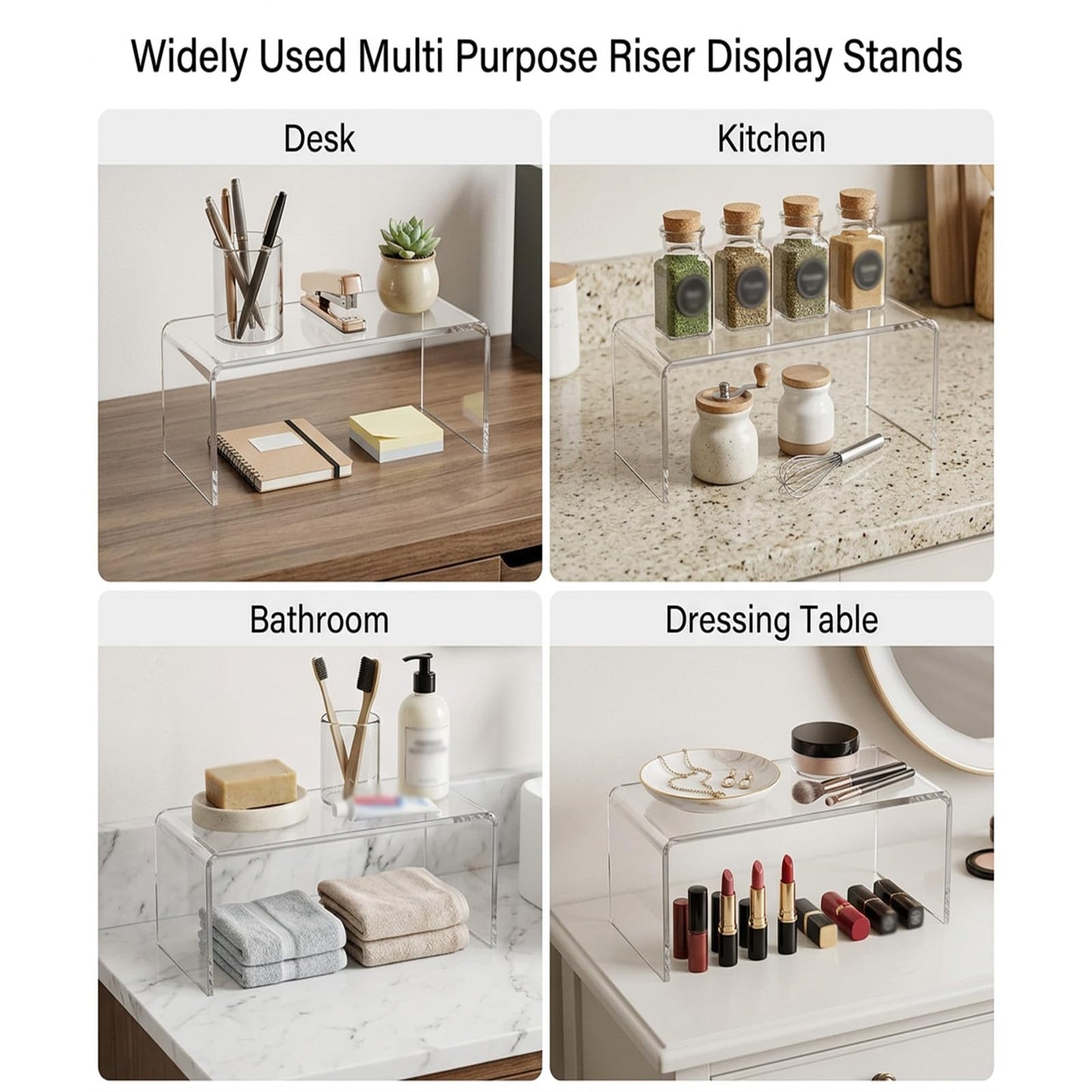 ENIPEDITA 6 Pcs Large Clear Acrylic Riser, Jewelry Stand Retail Desktop Display Stand, 13 x 4.5 x 6 Inches Acrylic Shelf Riser for Cupcake, Organize, Collectibles, Display, Decor