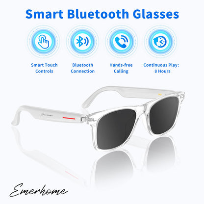 Smart Glasses - Bluetooth Glasses for Men & Women, Touch Control, Outdoor UV Protection and Voice Control, Hands-Free Calls (Clear Lens)