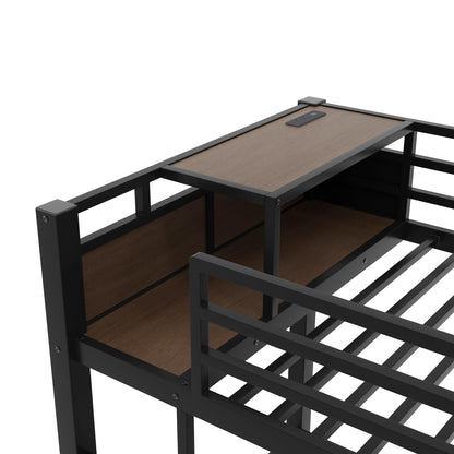 Bellemave Twin Size Bunk Bed with Storage Drawers and 3-Tier Shelves, Twin Bunk Bed with Charging Station and Lights, Heavy Duty Metal Bunk Beds for Teen, Adults