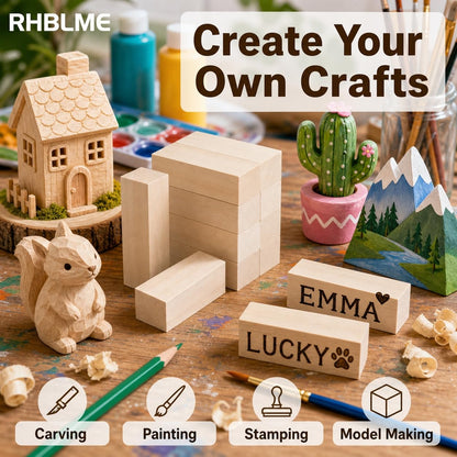 RHBLME 40 PCS Basswood Carving Blocks, 4" x 1" x 1" Unfinished Wood Blocks for Carving, Wooden Cubes Soft Solid Wooden Basswood for Wood Carving Beginners or Expert Carvers and Whittling