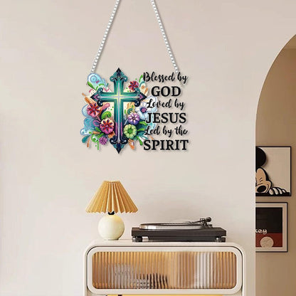 LPDJITO Flower Cross Pendant Diamonds Art kit for Adult,DIY Cross Pendant Diamonds Painting Art Kit, Acrylic Diamonds Painting Board Kit Ornament, Special Crystal Diamond Hanging Ornament Flowers