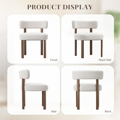 smartue Wooden Dining Chairs Set of 6, Upholstered Kitchen Chairs with Solid Wood Legs, Mid Century Dining Room Chair with Ergonomic Curved Backrest for Kitchen Dining Vanity, Beige