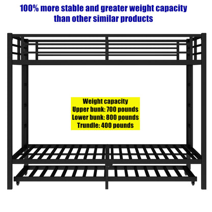 LEEKAF Stronger & Safer Heavy Duty Metal Queen Over Queen Size Bunk Bed for Adults Teens, Thickened More Stable Steel Bunkbed (Greater Weight Capacity) (Queen Over Queen with Trundle)