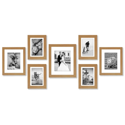 Americanflat Set of 7 Picture Frames with Shatter-Resistant Glass - Gallery Wall Frame Set with One 11x14, Two 8x10 and Four 5x7 Frames - Signature Collection - Dark Oak