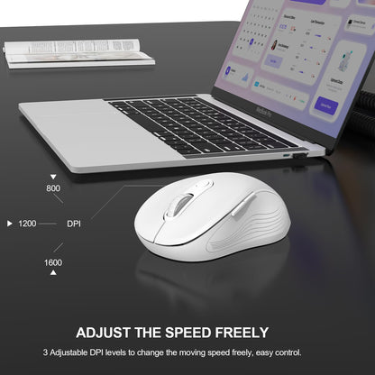 WisFox 2.4G Wireless Mouse for Laptop, Ergonomic Computer Mouse with USB Receiver and 3 Adjustable Levels, 6 Button Wireless Mice for Windows Mac PC Notebook (Grey)