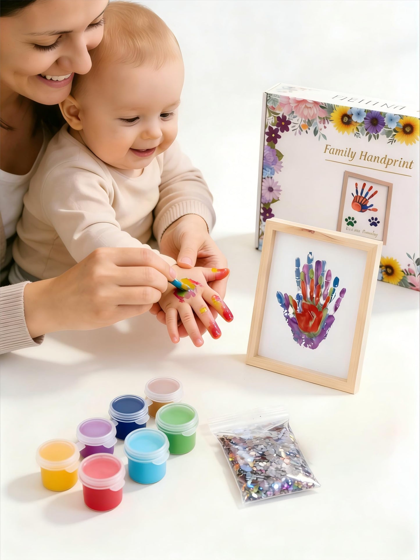 Hand Casting Kit for Family – DIY Hand Mold Kit with Natural Wood Frame, Non-Toxic Paints, Baby Handprint & Footprint Kit for New Parents, Couples, Adoption Gifts (Wood)