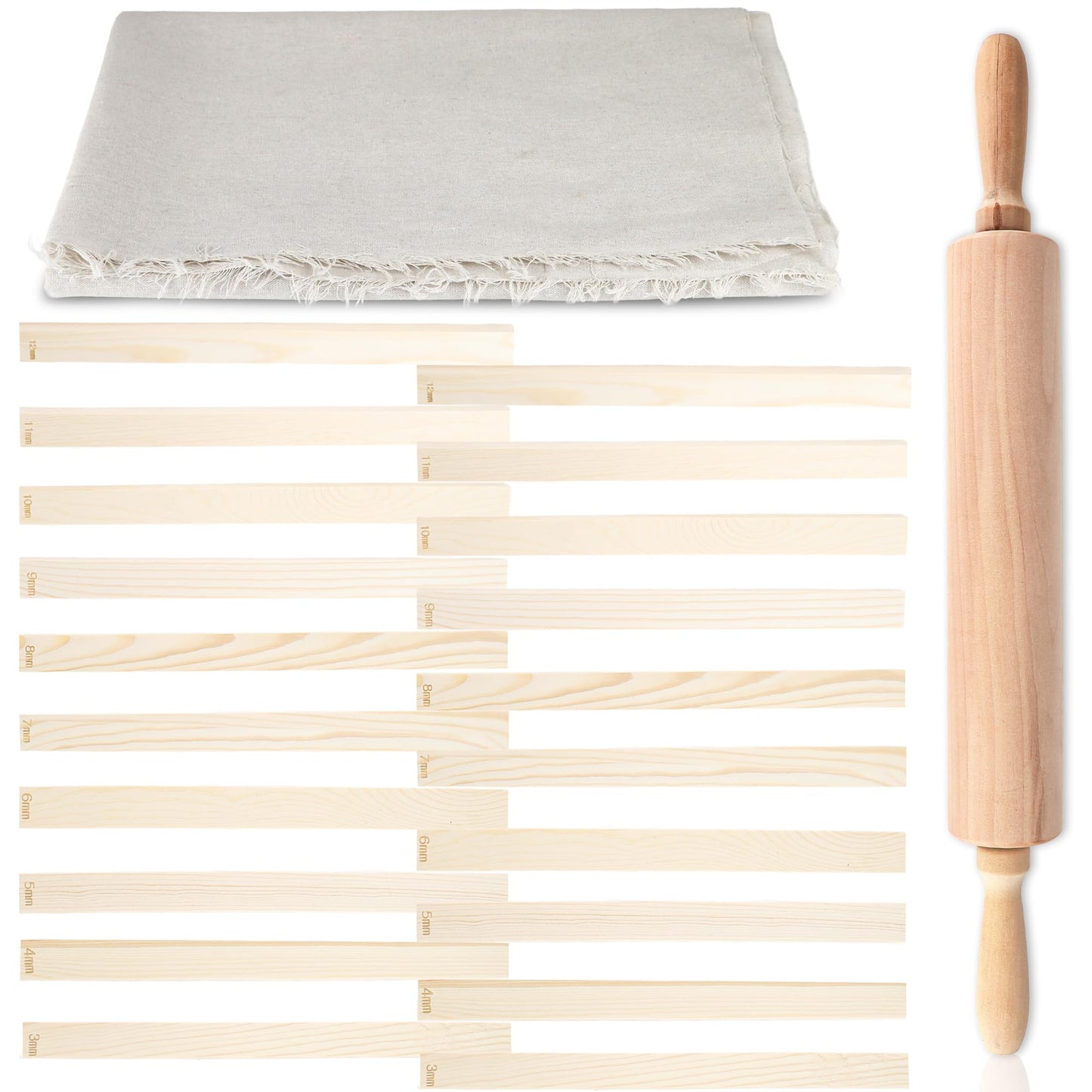 22 Pcs Pottery Tools Set with Clay 10 Size Rolling Pin Guides Wood Rolling Pin Linen Tablecloth for Ceramic Clay Making