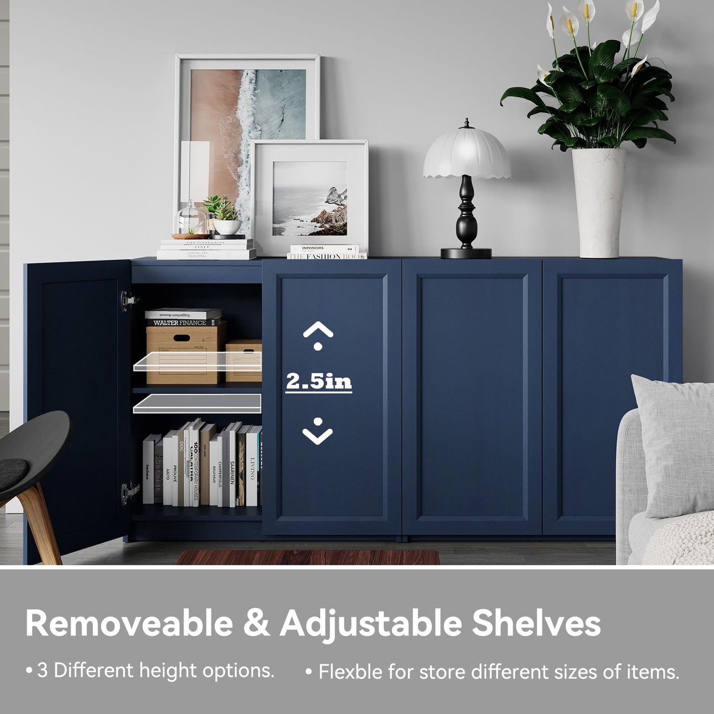 FENSULN Modern Sideboard Accent 2 in 1 Buffet Storage Cabinet Display Buffet Cabinet Credenza with Adjustable Shelves for Dinging Room Living Room Entryway Coffee Bar,Blue