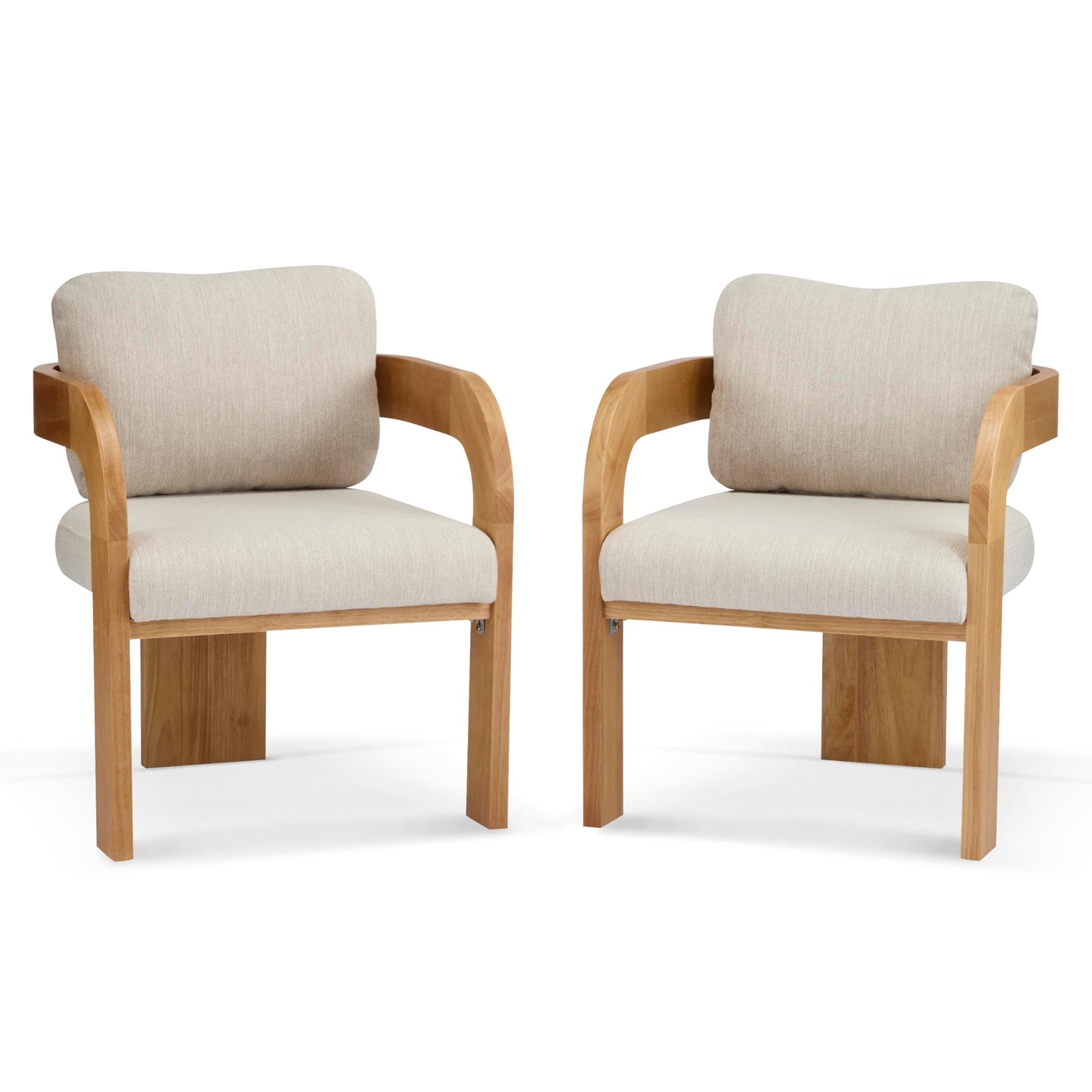 Christopher Knight Home Yorick Modern Dining Chair Set of 2 with Cushion, Solid Wood Dining Room Armchair Set, Curved Backrest Kitchen Side Chair, Living Room Comfy Extra Seat, Natural+Beige