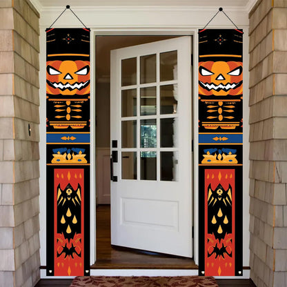 Saoplasa 2PCS Halloween Nutcracker Porch Banners 71 x 12 Inch Pumpkin Skeleton Door Decorations Scary Soldier Hanging Signs for Spooky Front Entryway Party Wall Decor Haunted House Yard Display