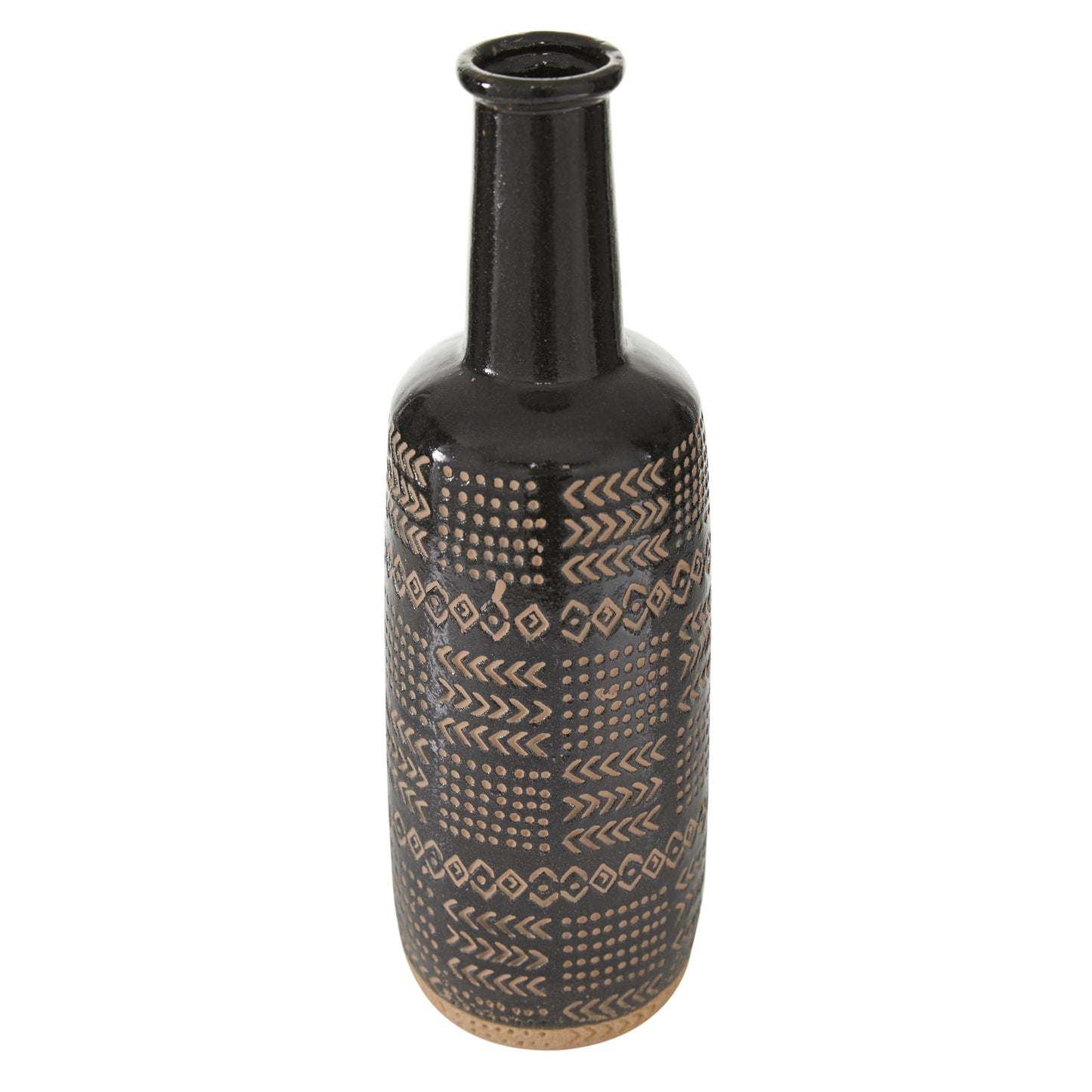 Deco 79 Porcelain Ceramic Decorative Vase Tribal Centerpiece Vase, Flower Vase for Home Decoration 6" x 6" x 18", Black