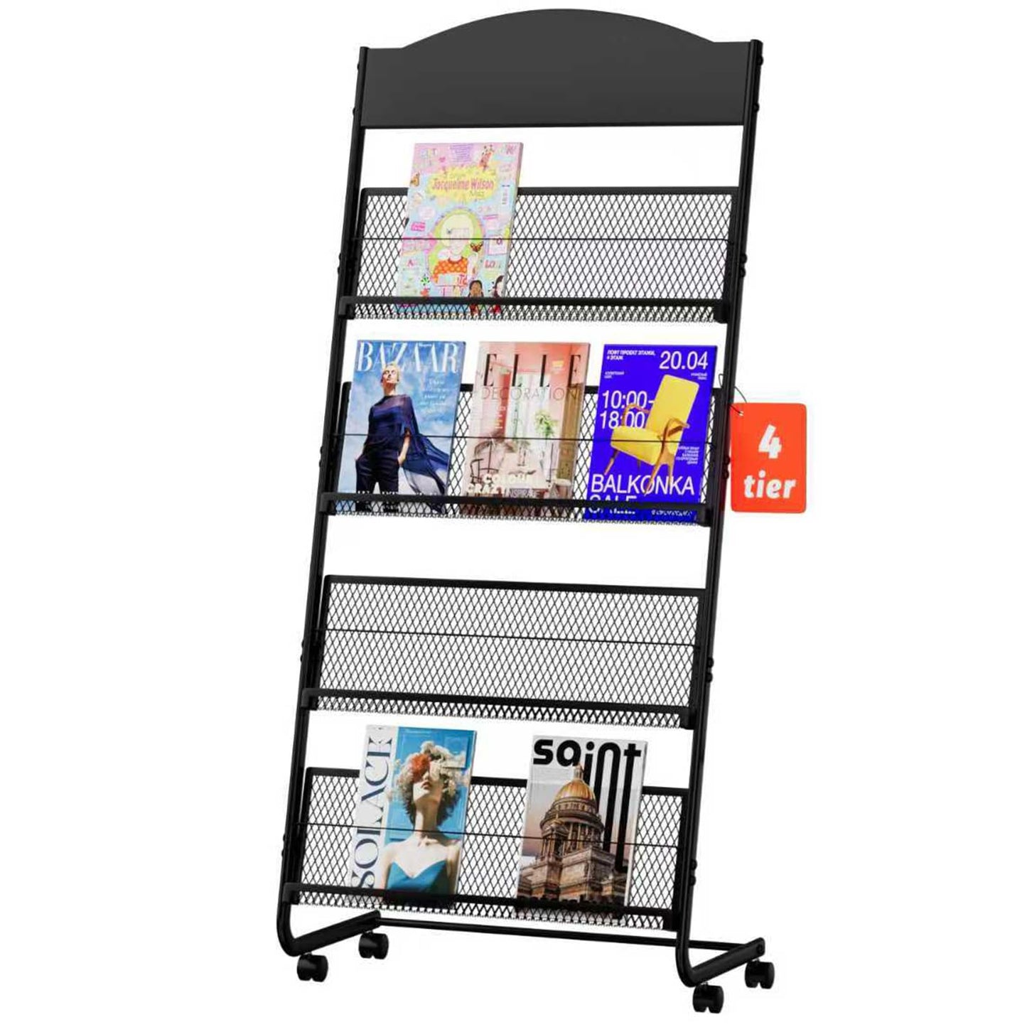 Yinghao Floor Standing Magazine Rack, 4 Layer Iron Magazine Rack Floor, Suitable for the Display of Brochures or Documents in Exhibitions, Shopping Malls, Hospitals, Offices
