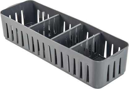 Simplify 4 Compartment Stackable Bin with Adjustable Dividers, Drawer Organizer for Office, Desk Supplies, Grey