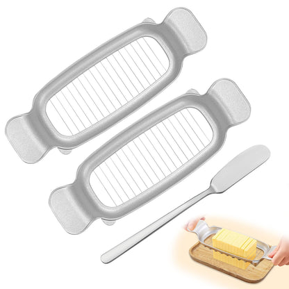 Diakey 2 Pack Butter & Cheese Slicer Cutter, 17 Wires Butter Cutter with Stainless Steel Spreader Knife, Ergonomic Handle Portable Grip for Block Cheese, Soft Fruit, Egg