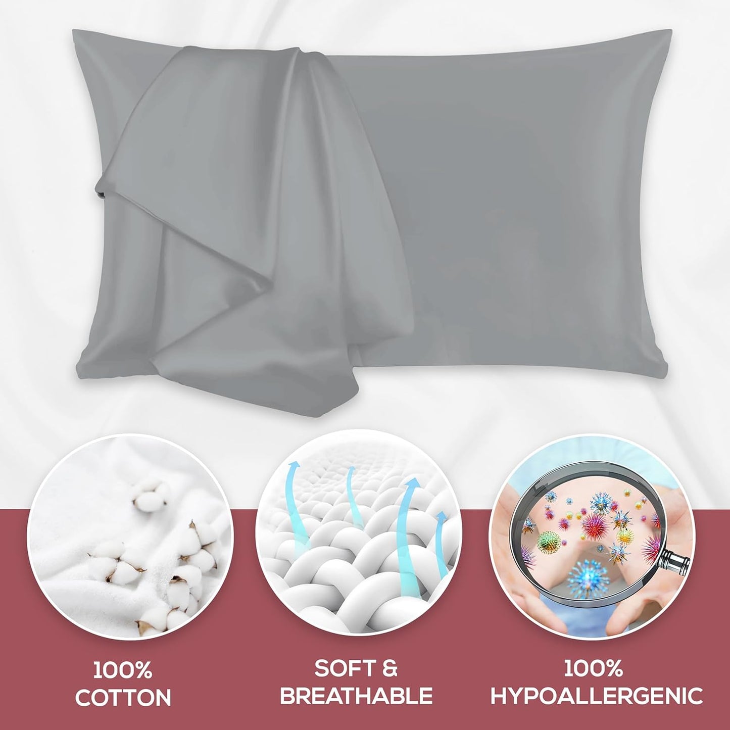 Superity Linen Pillow Cases Queen Size - Envelope Enclosure - 2 Pack - 100% Soft and Comfortable Premium Cotton - Grey