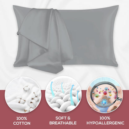 Superity Linen Pillow Cases Queen Size - Envelope Enclosure - 2 Pack - 100% Soft and Comfortable Premium Cotton - Grey