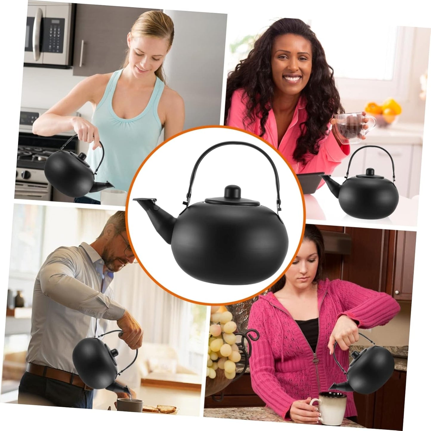 Cast Iron Tea Kettle with Metal Coffee Filter, Heating Teakettle for Gas Stove, Stainless Steel Field, Make Tea