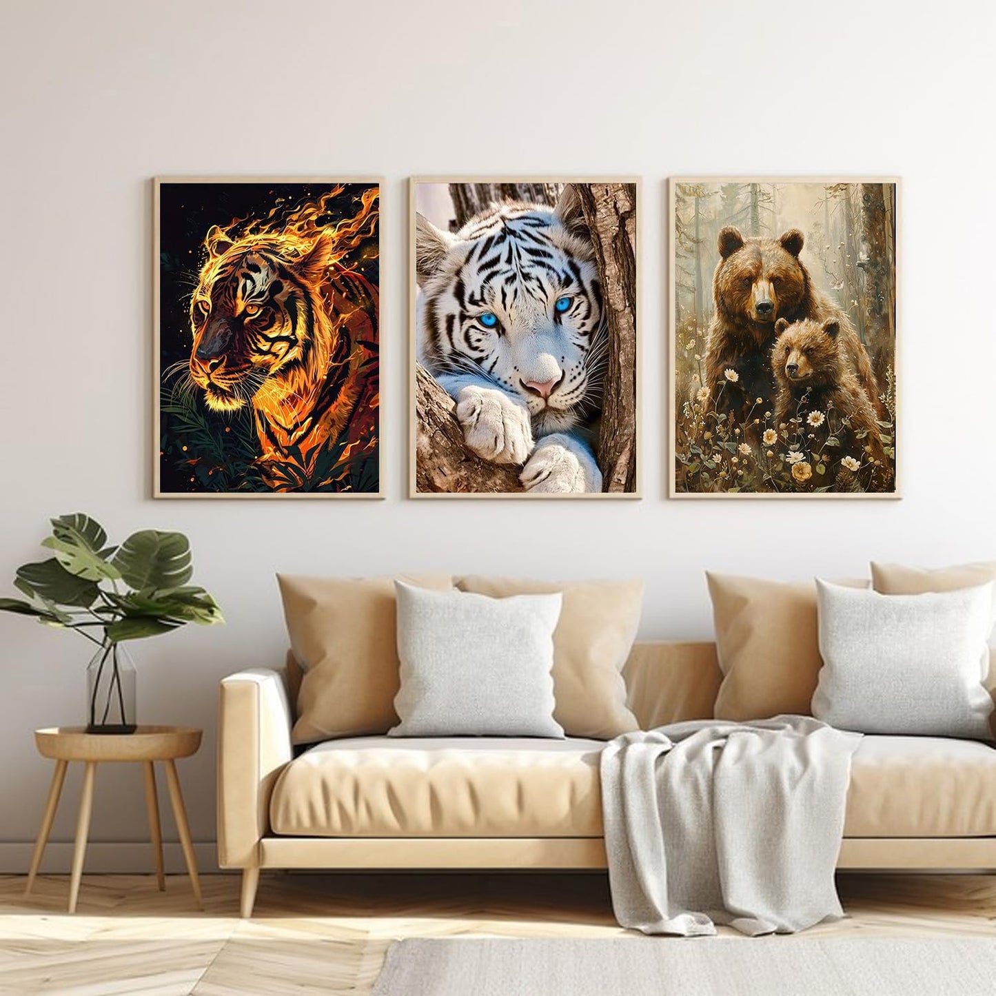ijbnhd 3 Pack Diamond Art Kits for Adults, Animals Diamond Painting Kits for Adults Beginners, 5D DIY Paint with Diamonds Gem Art Dots Set for Home Wall Decor 12 x 16 Inch (Bear and Tiger)