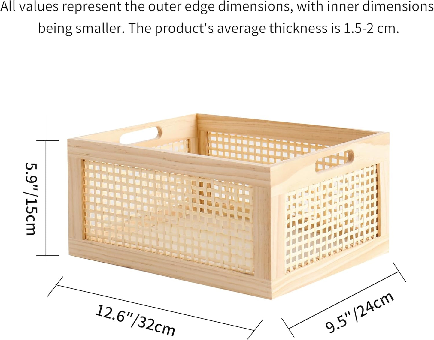 Rectangular Storage and Decor Basket, Wood Box, Natural Pine and Bamboo Material