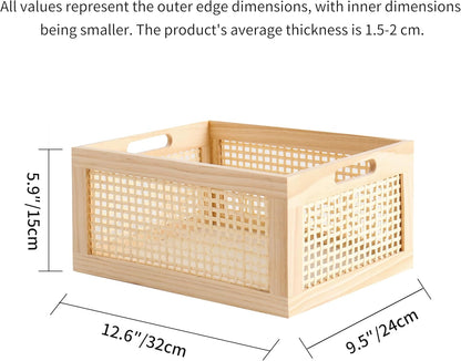 Rectangular Storage and Decor Basket, Wood Box, Natural Pine and Bamboo Material