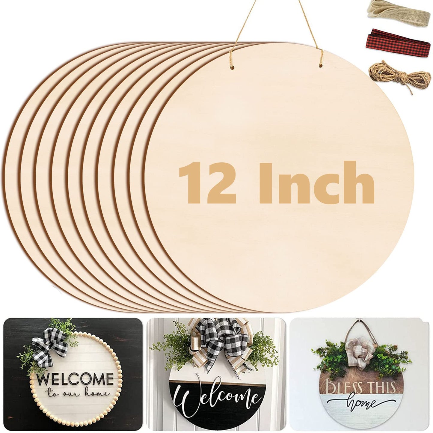 12 Inch Wood Circles for Crafts, 10Pcs Unfinished Wood Rounds for Cricut Projects, Burning, Painting, Door Hanger, DIY Wooden Crafts Gifts for Fathers Day Holiday Home Decor (10PCS)
