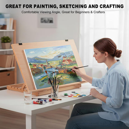 Tabletop Easel for Painting, 24.88"x17.28" Extra Large Adjustable Beechwood Drawing Board, Art Easel for Painting Sketching and Display Stand, Ideal for Diamond Art
