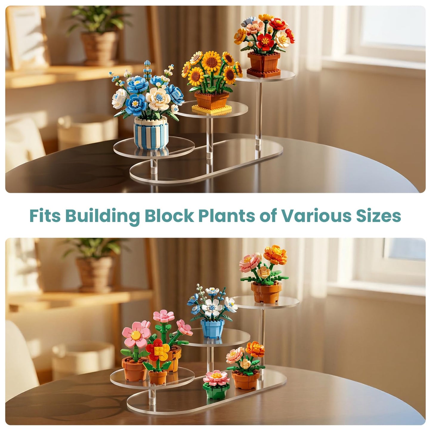 NiHome Display Stand for LEGO Botanical Collection Sets, Clear Acrylic 3-Tier Stepped Riser for Collectibles Figures Tabletop Plants Perfume Cupcakes, Room Decor, Tool-Free Quick Assembly, 2 Pack