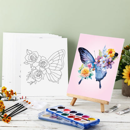 Ctosree 12 Sets Pre Drawn Canvas Kit for Painting Adults Sip and Paint Kit Art Pre Printed Canvas Bulk for Easter Mother's Day Gifts Adult's Date Night(Butterfly,8 x 10 in)