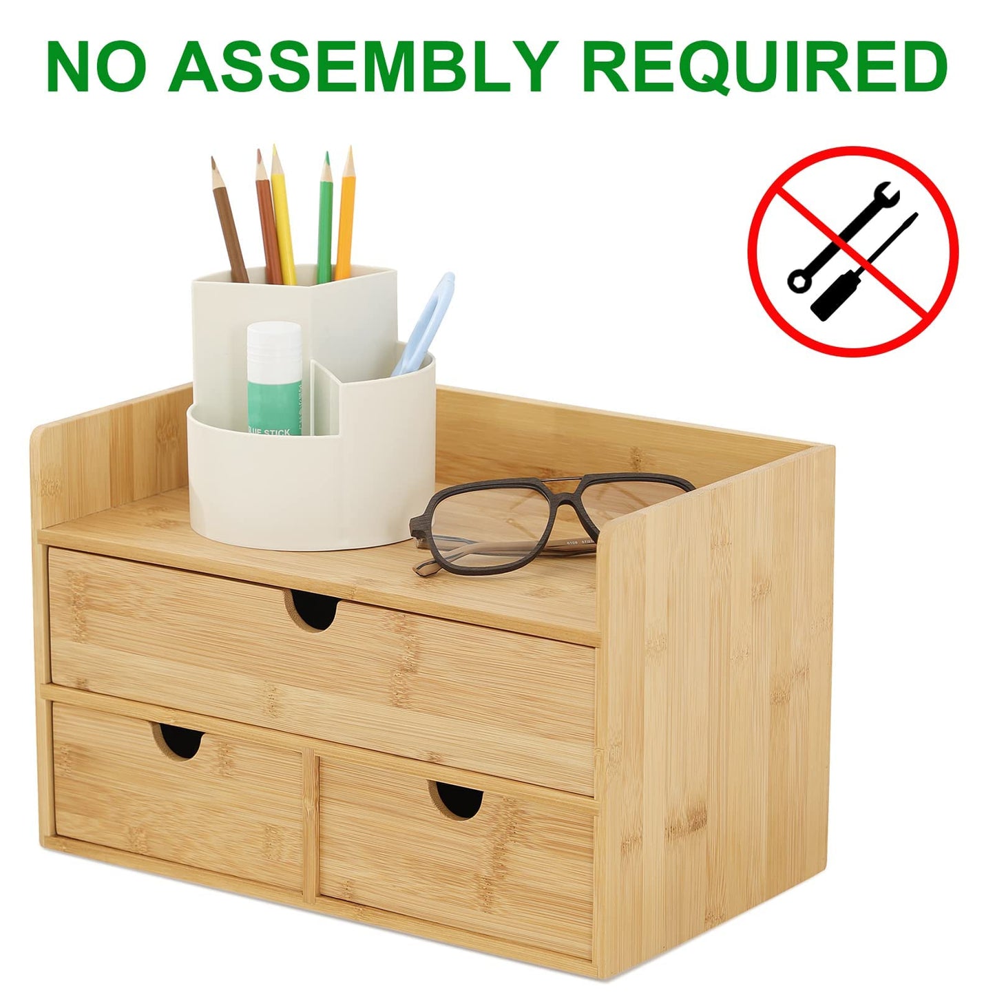 Wisuce Bamboo Desk Drawer Organizer, Desktop Organizer with Drawers Tabletop Storage Organization Box for Office Home Toiletries Supplies Vanity, No Assembly Required(1 with shelf-3 Drawers)