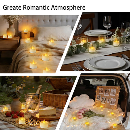 Eloer Dual-Flame Flickering Flameless LED Tealight Candles, Battery Operated Tea Lights with Warm Yellow Glow, 200+ Hour Long-Lasting Fake Candles for Home Wedding Votive Decor (White, 12 Pack)