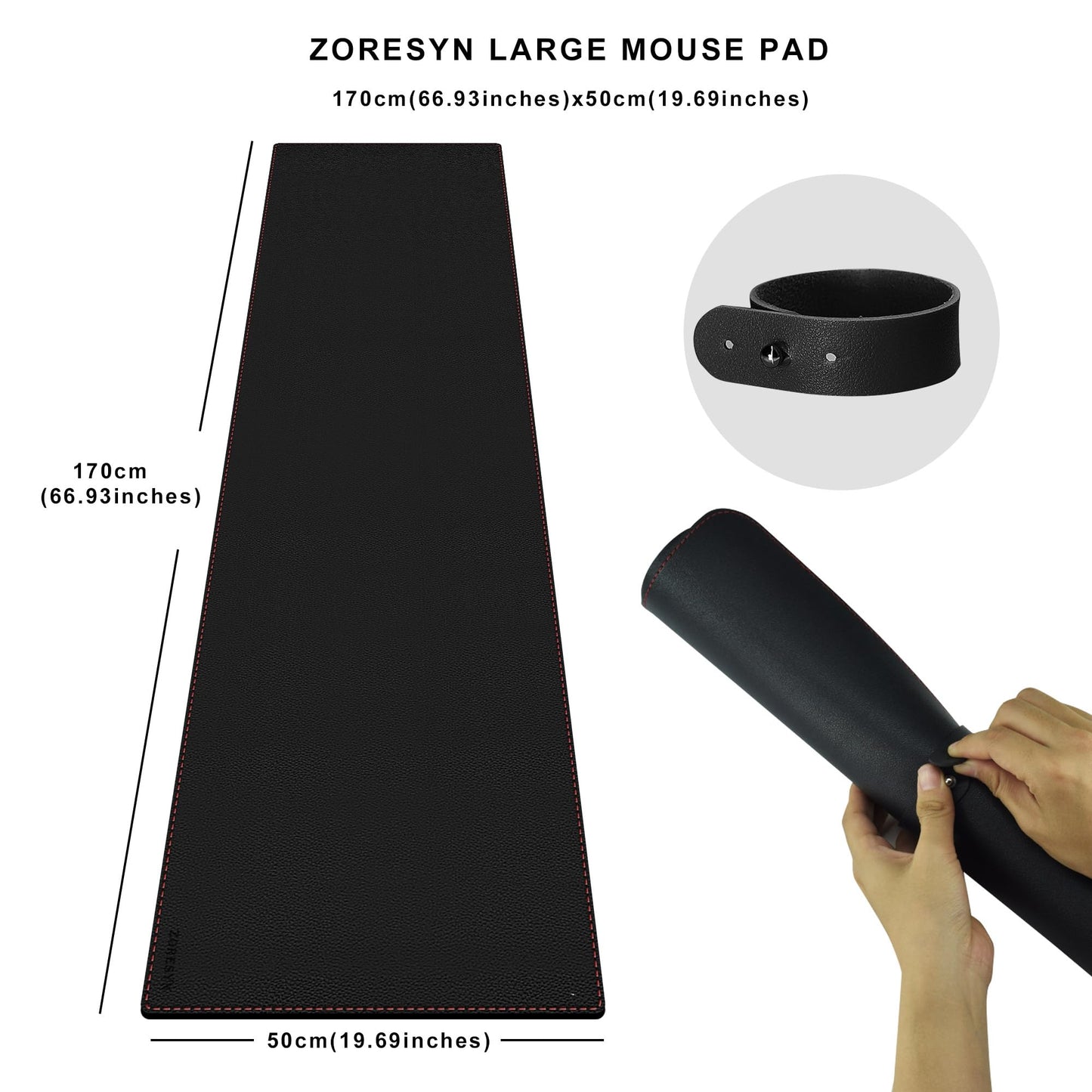 ZORESYN PU Leather Desk Mat Waterproof Anti-Oil Dining Table mat - 170x50cm - Non-Slip Mouse Pad, Large Desk Pad with Suede Base,Stitched Edges Computer Desk Mat for Gamer, Office & Home | Black