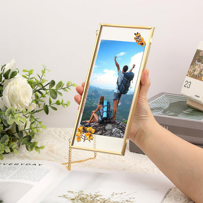 OGANAZI Double Glass Pressed Flower Frames with Metal Chain - 4"x9" Wall Hanging Floating Frames for Dried Flowers Decorative Picture Frame Display Holder for Home Plant Specimen Artwork