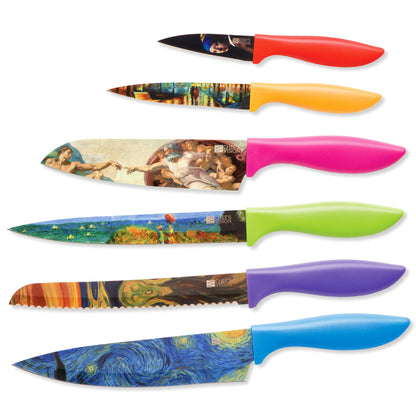 CHEF'S VISION Masterpiece Knife Set - 6-Piece Stainless Steel Cutting Knives Set for Kitchen - Stunning Artistic Designs, Great Gift for Women or Men - Unique Kitchen Knife Set Gift for Art Lovers