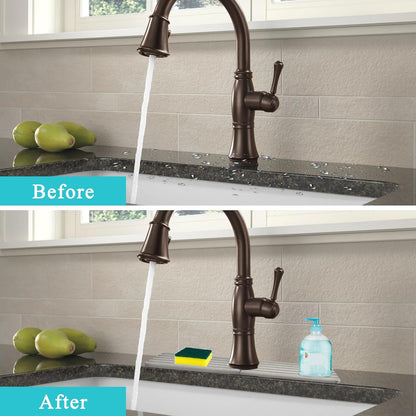 Diatomite Kitchen Faucet Mat, Quick Drying Splash Guard for Sink, Grey Water Absorbing Stone Tray for Countertop