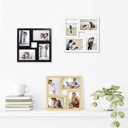 THKRLOF 4x6 Picture Frames Collage 1 Pack, 4 Opening Multi Family Photo Collage Frames with Real Glass for Wall Hanging or Tabletop, Black