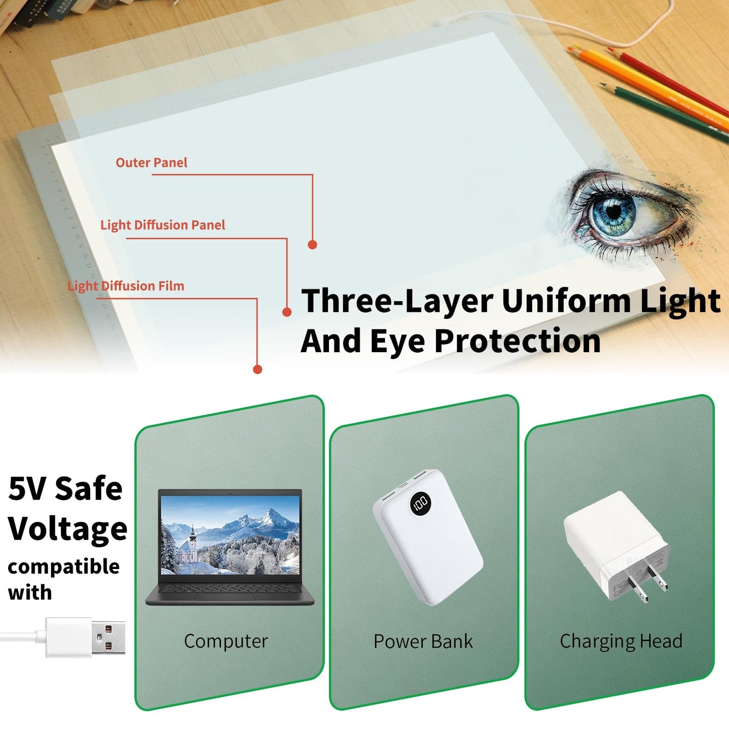 A3 Artist Tracing Light Box/Copy Board with 10-Level Dimming Switch, Art Craft Light Pad Suitable for Tattoo Drawing, Sketching, and Animation, 3 Color Light Modes Super Bright for Diamond Painting