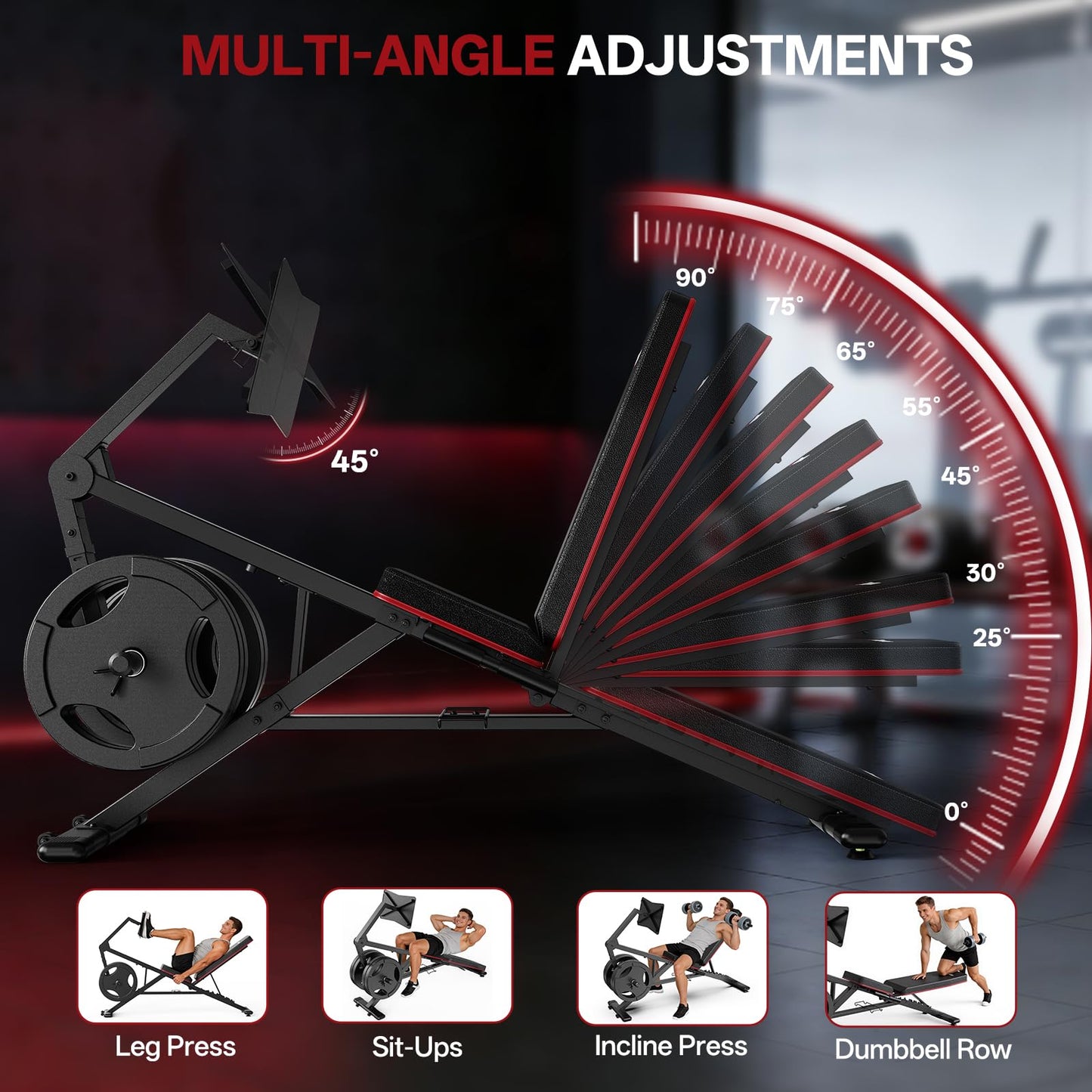 PASYOU Leg Press Machine for Home Gym – Adjustable Foot Plate Weight Bench with Leg Extension, Compact Footprint Workout Bench for Glutes, Quads & Hamstrings, Compatible with 1'' and 2'' Weight Plates