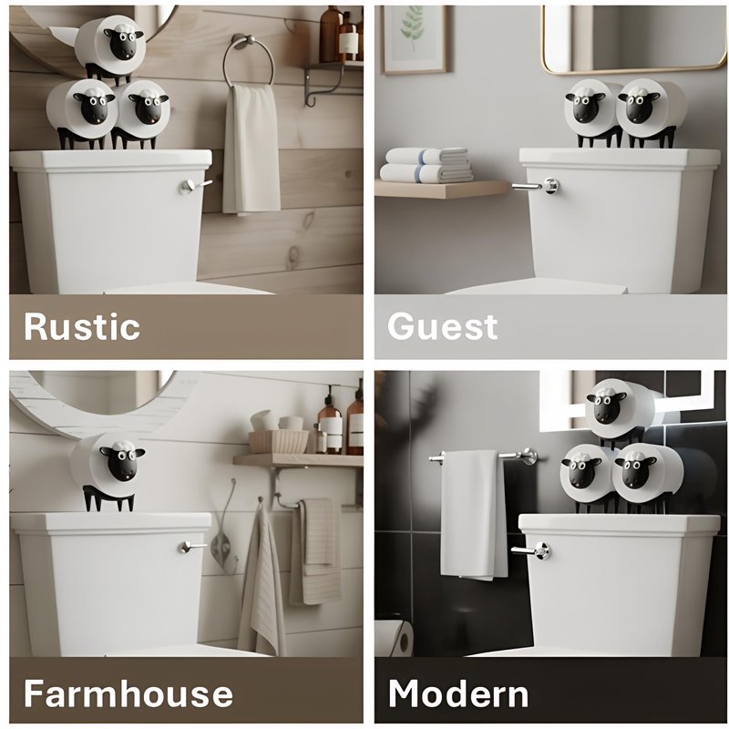 Sheep Toilet Paper Holder 3-Pack, Black Sheep Funny Bathroom Decor, Free Standing Cute Animal Holder, Stylishly Store Extra Toilet Paper, Modern Farmhouse Decor, No Assembly, Funny Gifts