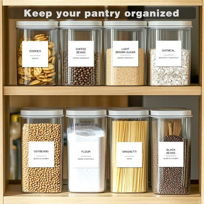 Kuocodall 288 Pantry Labels for Food Containers, Preprinted Minimalist Waterproof Stickers for Organizing Storage Bins, Jars and Kitchen