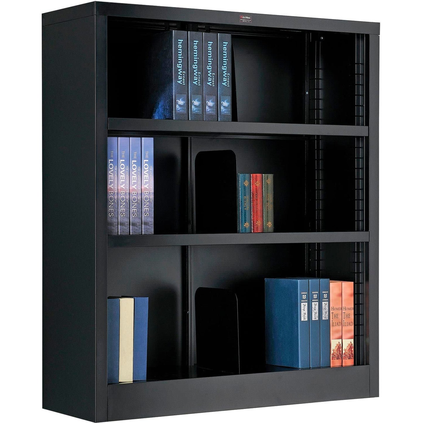 Global Industrial All Steel Bookcase 36" W x 12" D x 42" H Black 3 Openings