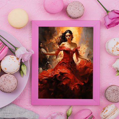 Flamenco Red Dress Dancer Woman 5D Diamond Paint for Adults Full Drill Round Diamond Art Painting by Number Kits for Beginners Gems Cross Stitch for Wall Decor 12x16 inch