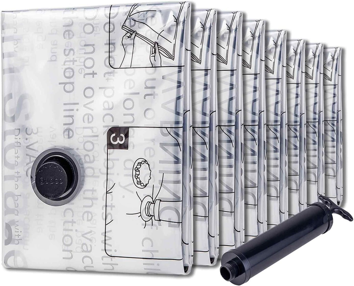 Vacuum Storage Bags, 8 Large Space Saver Bags with Travel Hand Pump for Clothes, Bedding, Pillows