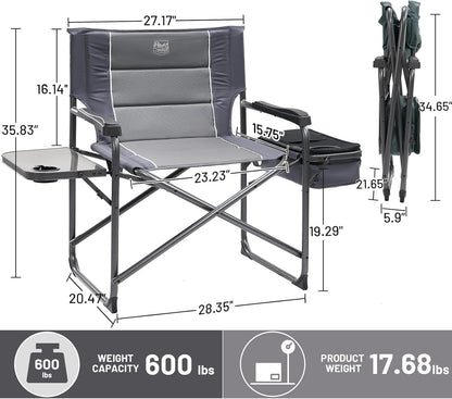 Timber Ridge XXL Oversized Directors Chair - Heavy Duty 600lbs Camping Chair with Cooler Bag & Table - Grey