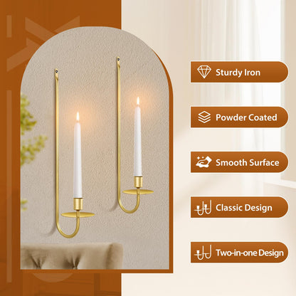 Gold Candle Sconces Set of 2, 13.2 Inch Taper & Pillar Wall Candle Holder, Wall Candle Sconces Set of Two, Decor for Entryway, Fireplace, Living Room, Gifts for Women Men