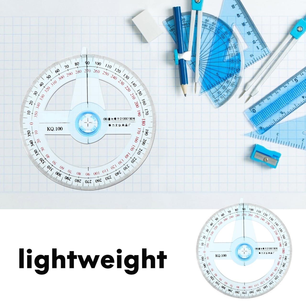 iplusmile 10 Pcs 360 Degree Circle Protractor with Swing Arm 4 Inch Plastic Angle Finder Measuring Ruler for School Geometry Drafting and Woodworking Classroom Bulk Sky Blue
