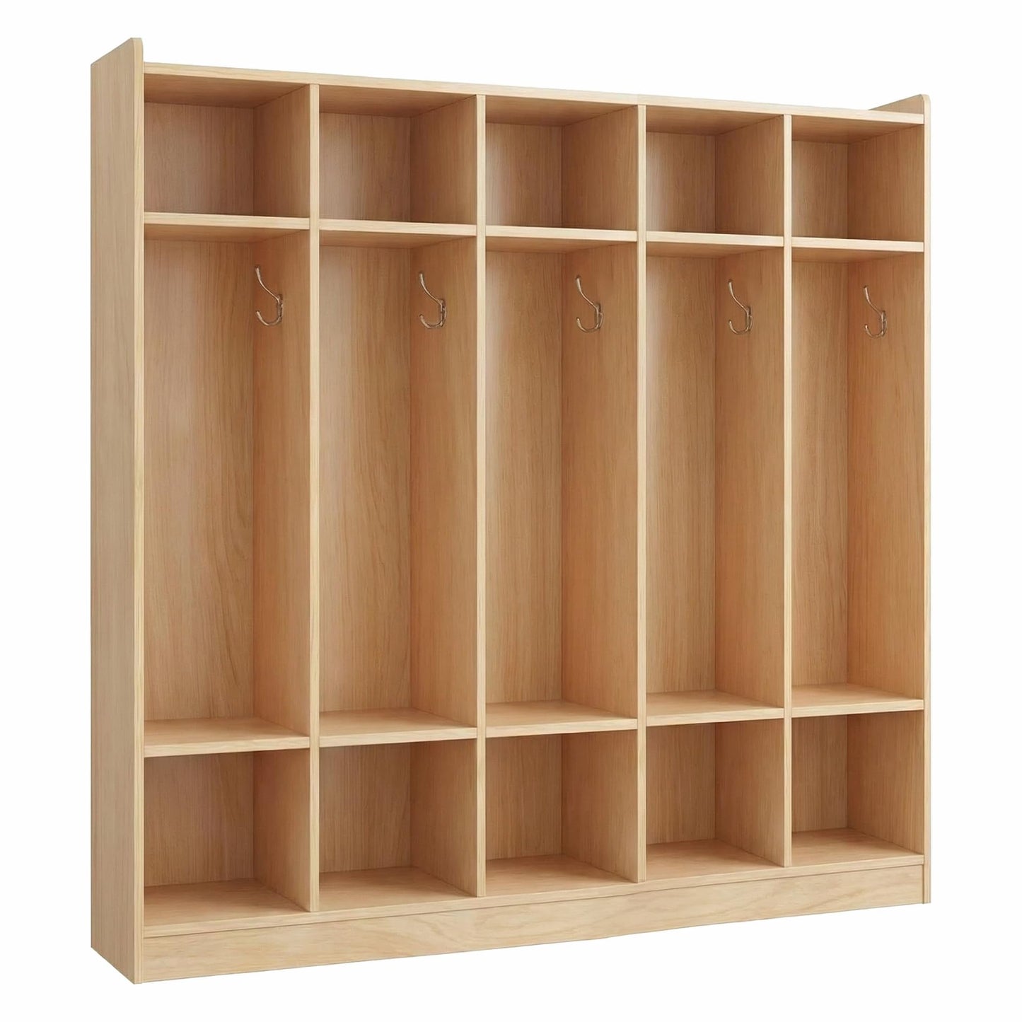 Garvee Kids Coat Locker with Bench for Classroom, Smooth Wood Surface 10 Cubbies, Daycare Cubby with 4 Hidden Casters & 5 Hooks & 2 Storage Boxes, Storage Organizer for Kindergarten, Home, School
