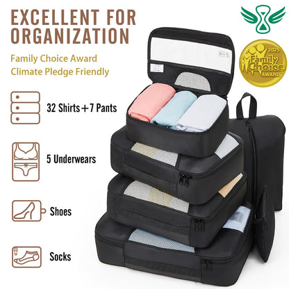 Veken 8 Set Packing Cubes for Travel Essentials, Suitcase Organizer Bags in 4 Sizes, Carry-On Luggage Accessories with Large Laundry & Hanging Toiletry Bag, Must-Have for Airplane, Road Trip & Camping