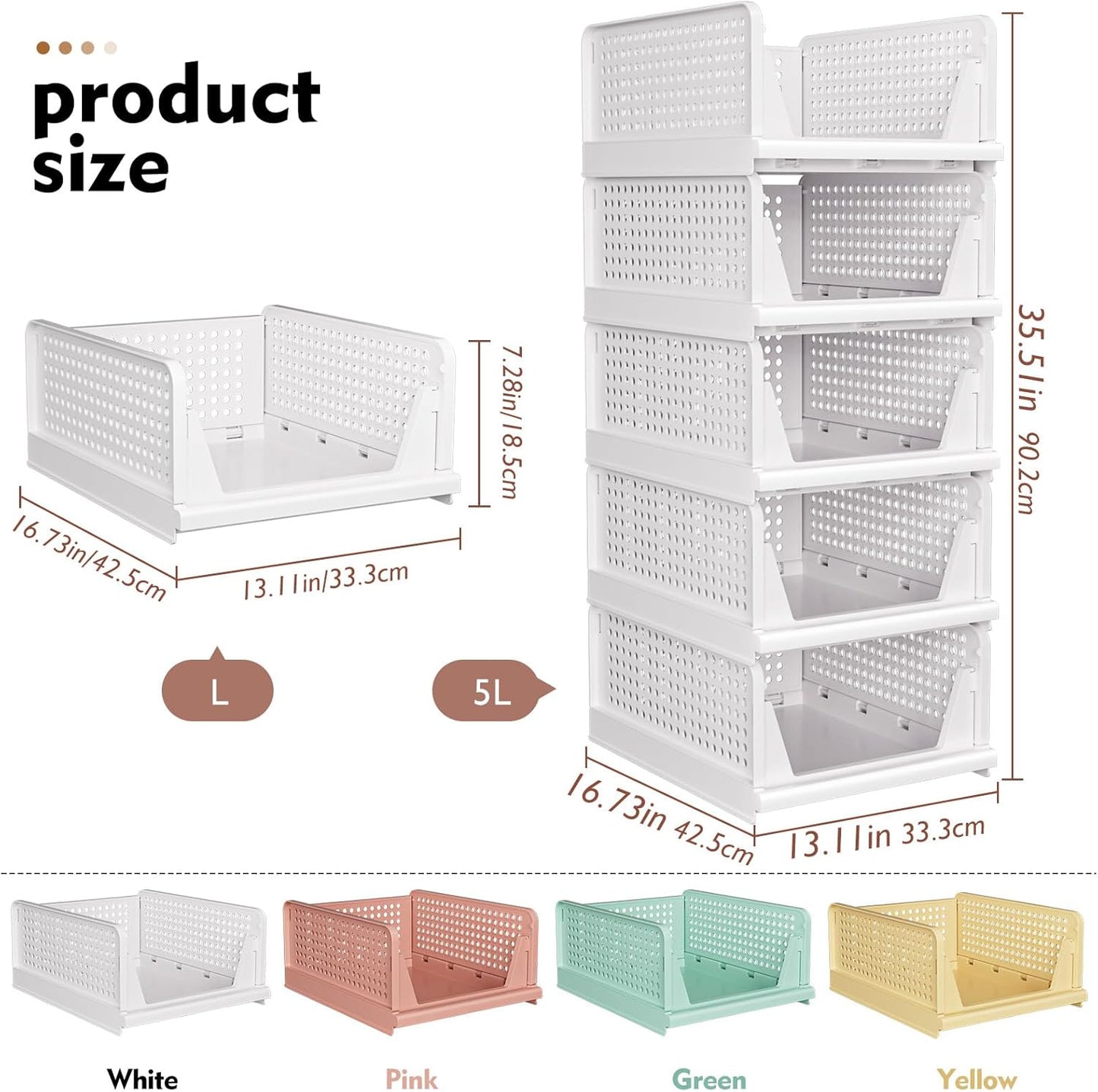 SNSLXH Stackable Closet Organizer Box - Multifunctional Foldable Storage Basket for Bathroom & Laundry - Green, 5 Pack