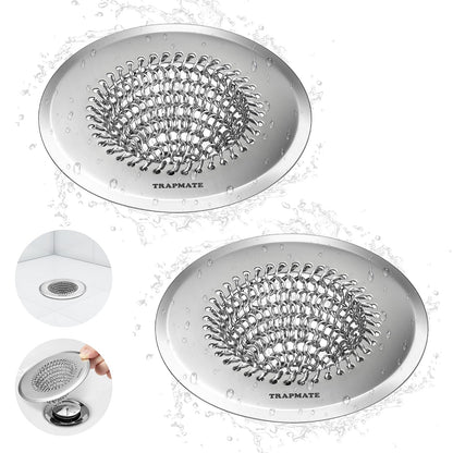 TRAPMATE 2 Pack Bathroom Sink Drain Strainer, 4.4" Fast Drainage Shower Drain Hair Catcher, Anti-Slip Bathtub Drain Hair Catcher, Stainless Steel Shower Drain Cover for Tub, Sink (Patented Product)