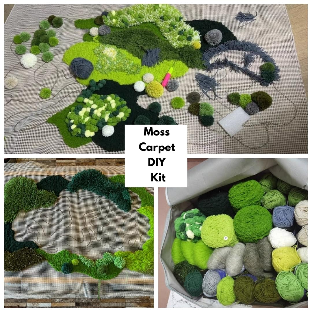 Latch Hook Rug Kit DIY 52x30 in Carpet for Adults Kids Beginners, Moss Garden Pre-Printed Canvas Yarn Rug Hooking Kits, Creative Craft Home Decor Ideal for Learning Rug Making